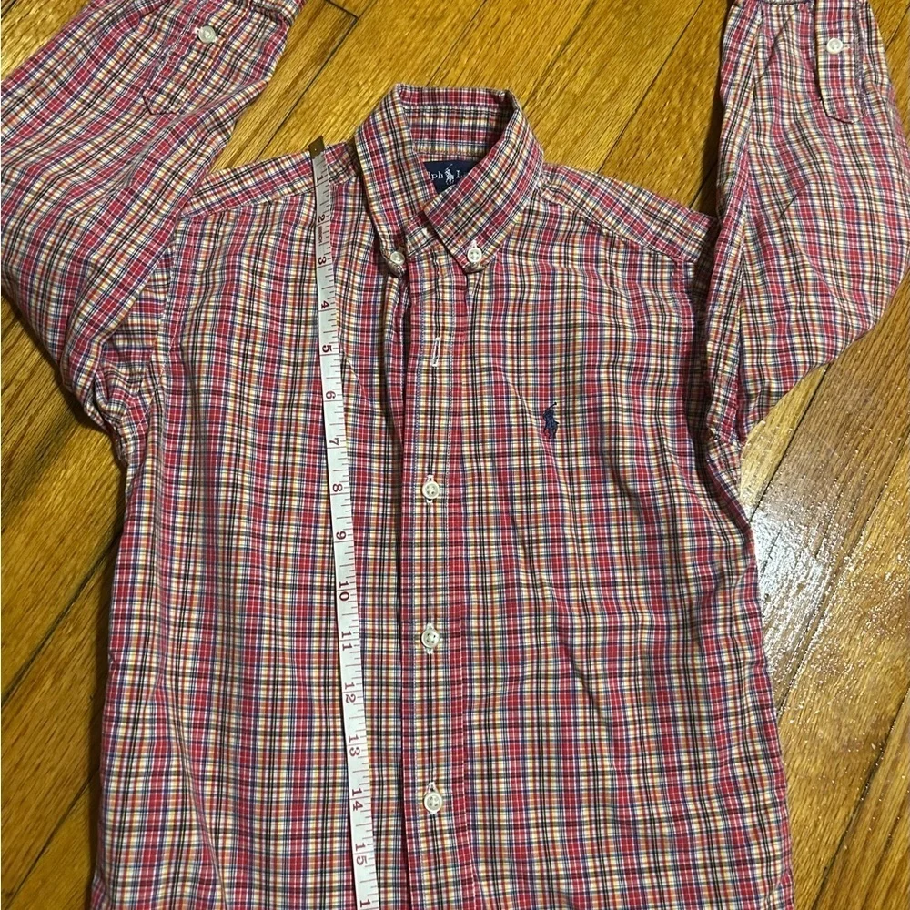 Ralph Lauren Polo Shirt Boys Large 6 Red Button Up Flip Collar Preppy